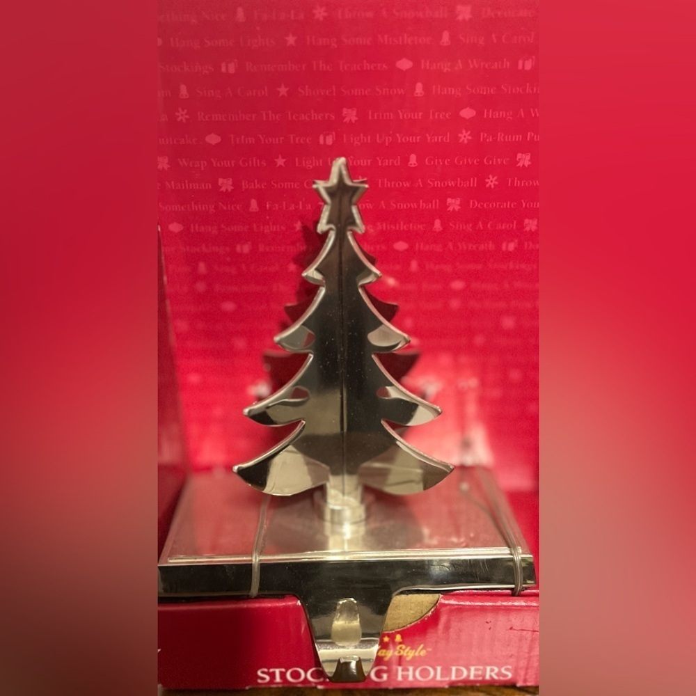 Shimmering Silver Holiday Tree Stocking Holder - Picture 2 of 4